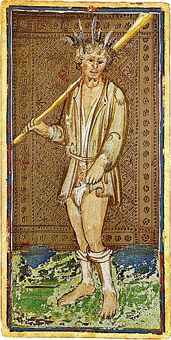 Карта «Дурак» из колоды Висконти — Сфорца, ок.1450 г.